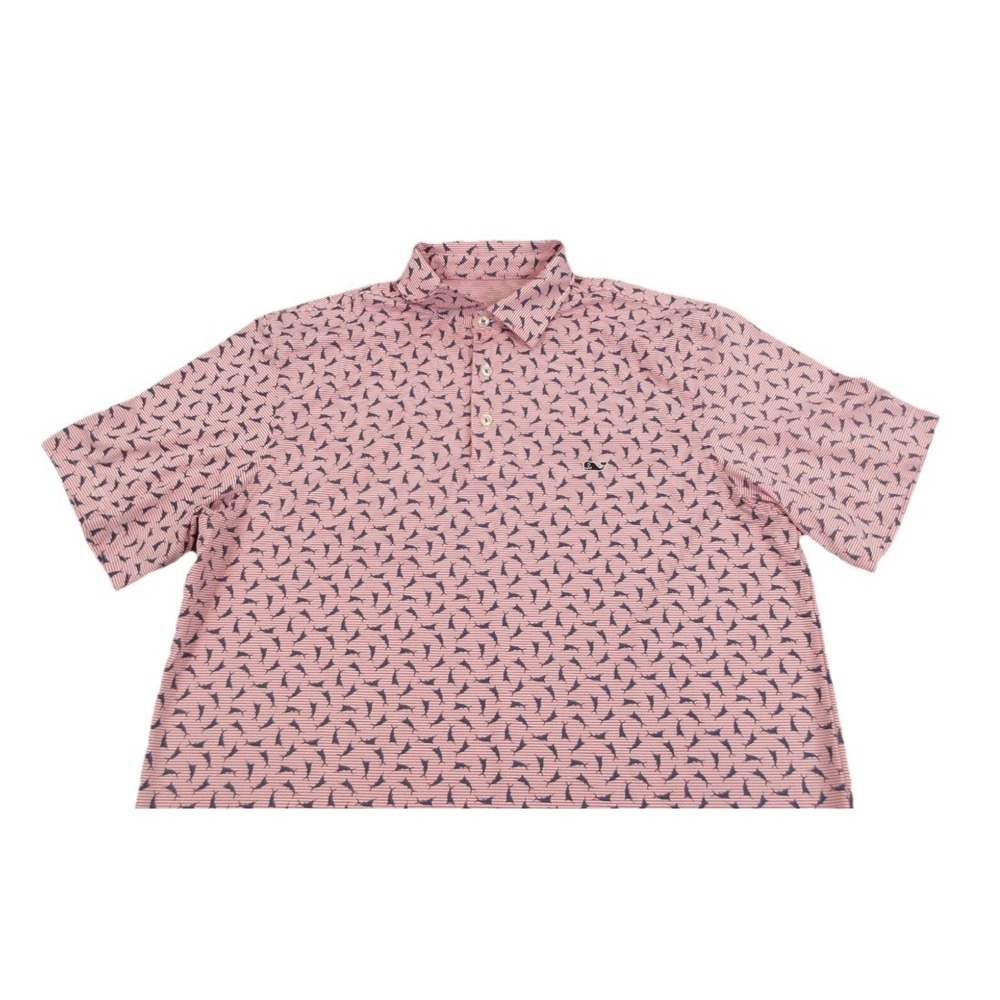 Vineyard Vines Polo Shirt Mens Adult Small White Red Stripes AOP Performance - Picture 7 of 12